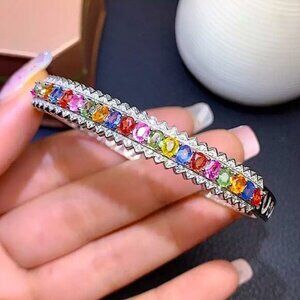 Vintage Natural Multicolor Sapphire Bangle Bracelet